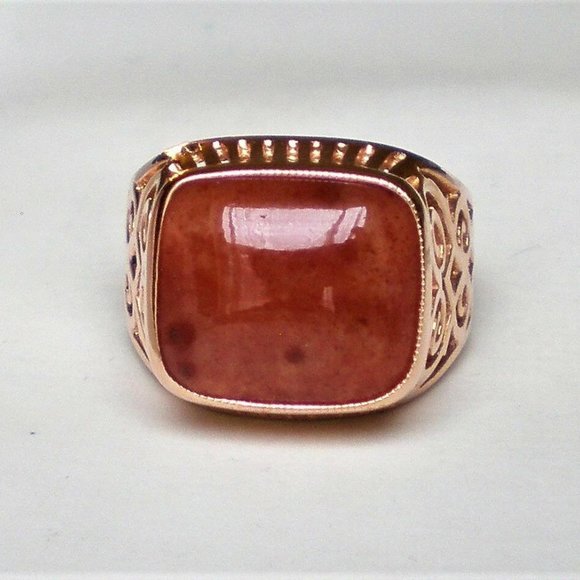 Russian USSR 14K 583 Rose Pink Gold Red Chalcedony Unisex Men's Women's Ring - Picture 2 of 10